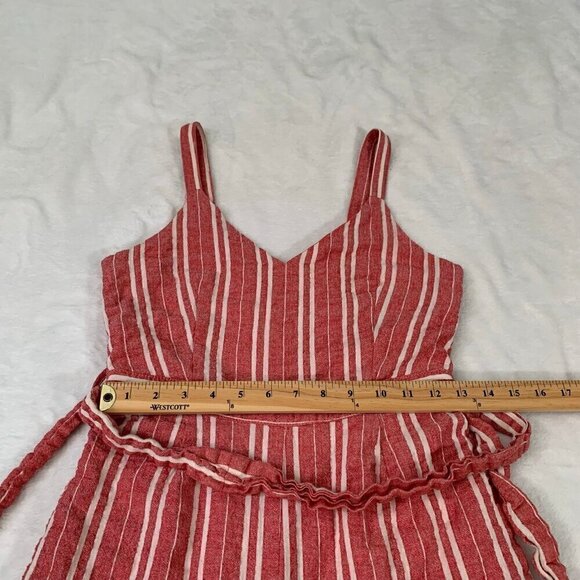 Anthropologie ett:twa red white striped gauzy crop length cotton blend jumpsuit - Picture 10 of 12